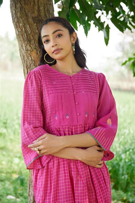 Anjoli Dress, Pink Cotton Jamdani Dress | Sarron