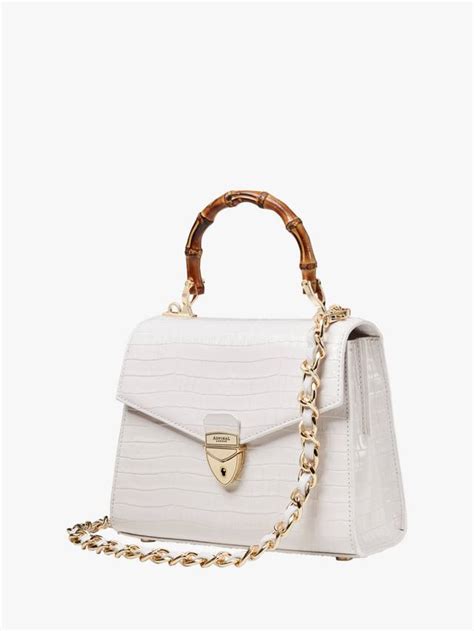 Aspinal of London Mayfair Midi 2.0 Lizard Top Handle Bag, Chalk White
