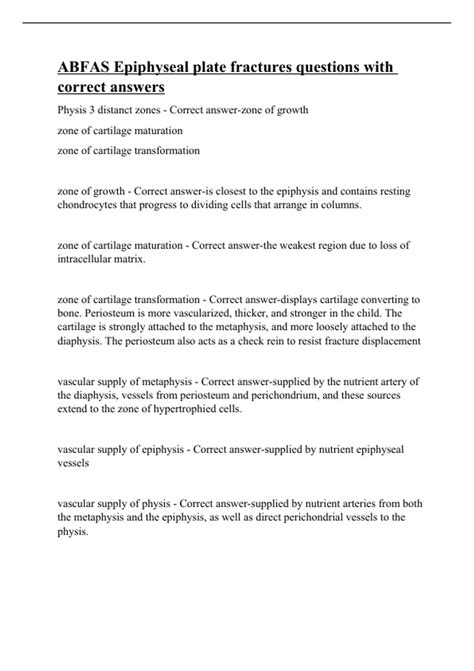 ABFAS Epiphyseal plate fractures questions with correct answers - ABFAS - Stuvia US
