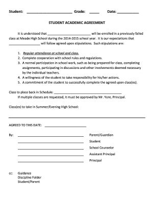 Fillable Online Student Grade Date STUDENT ACADEMIC AGREEMENT Fax Email ...