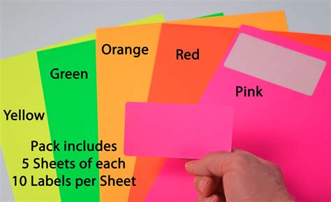 Fluorescent Color Label Stickers - 5 Sheets of Each Color