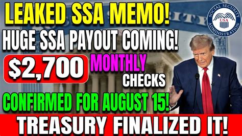 LEAKED SSA MEMO: $2,700 Monthly Checks Coming August 15 — Treasury ...