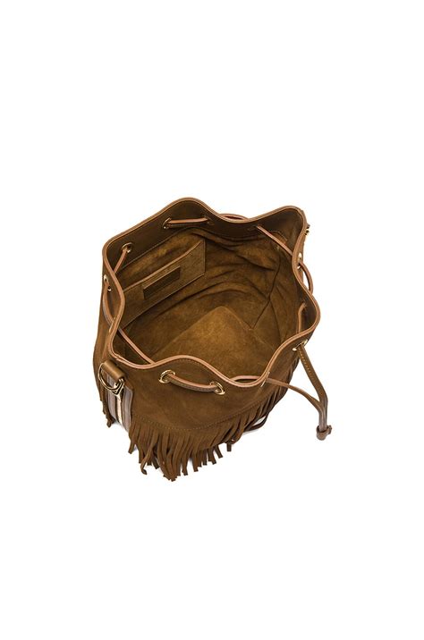 Saint Laurent Medium Suede Fringe Emmanuelle Bucket Bag in Light Ocre ...