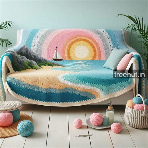 Beach theme Crochet Sofa Cover, Summer Crochet Ideas