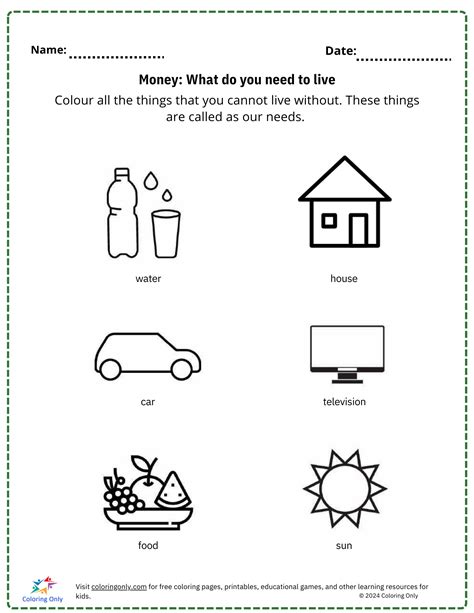 Money: What do you need to live free Printable Worksheet