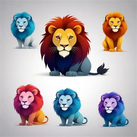 A series of different colored lions with one of them showing a lion ...
