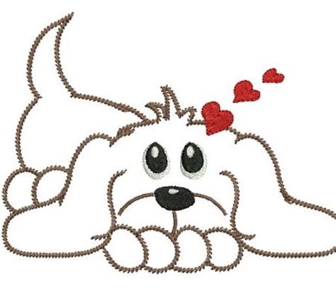 Stickdatei Hund liegend Konturstich SET 10x10cm und 13x18cm