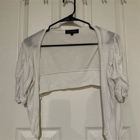 white short sleeve cardigan cover up cute arm design... - Depop