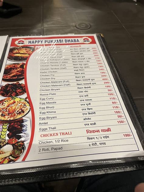 Menu at Happy Punjabi Dhaba, Loni Kalbhor, borakar vasti