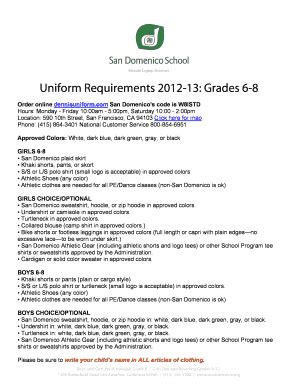 Fillable Online Uniform Requirements 2012-13 Grades 6-8 Fax Email Print ...