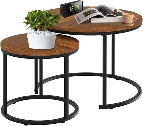 MAENGRE Nesting tables Set of 2, Round Nesting Side & End Tables for ...