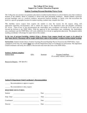 Fillable Online step tcnj Student Teaching Waiver Form Fax Email Print ...