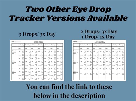 Cataract Eye Drop Schedule for Cataract Surgery Medication Tracker Eye Drop Log for Medication ...