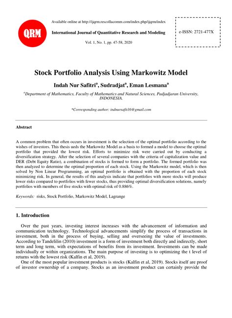 Image result for Portfolio Selection Using Markowitz Model