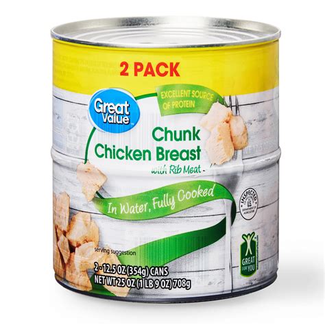 (2 Cans) Great Value Chunk Chicken Breast in Water, 12.5 oz - Walmart ...