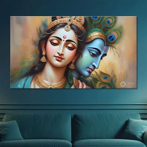 Radha Krishna face in light background painting Canvas Painting - Desi ...