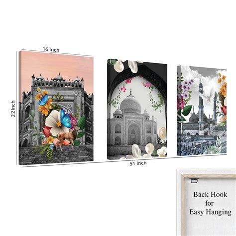 Art Street Stretched On Frame Canvas Painting Taj Mahal & Char Minar A ...