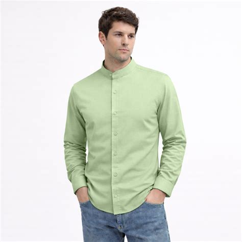 MEN’S CHINESE COLLAR SHIRT | FULL SLEEVE COTTON LINEN T-NECK SHIRT | L