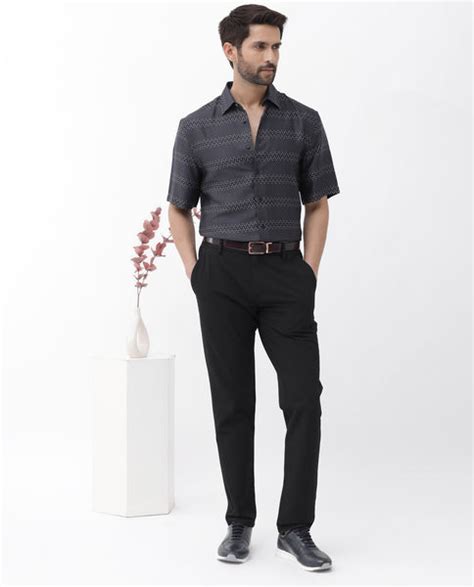 Rare Rabbit Men's Lamo Black Viscose Fabric Half Sleeves Boxy Fit Geom