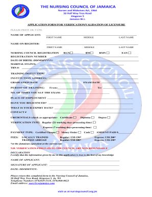 Nursing Council of Jamaica Licensure Verification Form - Blank Fillable ...