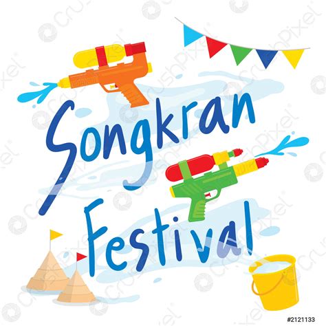 Songkran Festival Water Splash of Thailand Thai Traditional Cartoon ...