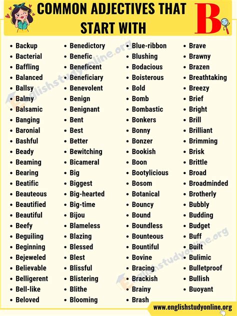 Big list of 800 adjectives that start with b – Artofit