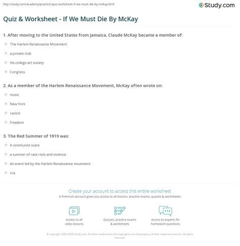Quiz & Worksheet - If We Must Die By McKay | Study.com