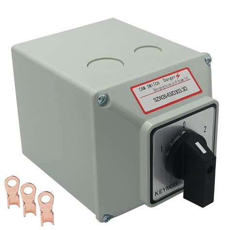KEYMOO 63A Rotary Changeover Switch with Exterior Box,3 Position 3 ...