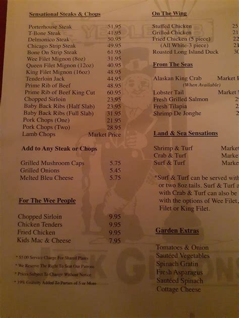 Menu at Jack Gibbons Gardens steakhouse, Oak Forest