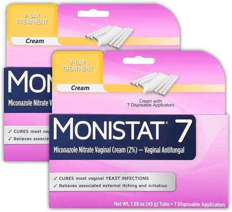 Monistat 7-Day Yeast Infection Treatment for Women, Cream with Disposable Applicators, 2 Pack ...