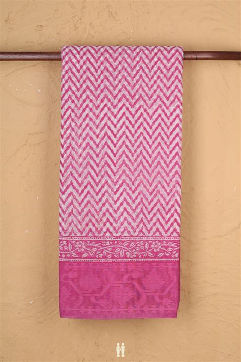 Kota Cotton Saree In White With Chevron Printed Design