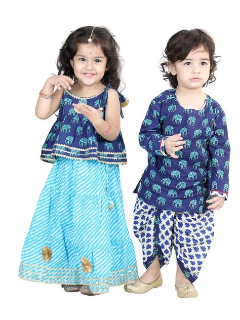 Buy BownBee Ethnic Wear Sibling Set Combo of Cotton Hathi Print Full ...