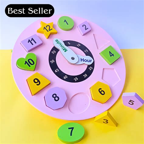 Wooden Puzzle Clock (12 Different Shapes) | Montessori toy for 2+ years ...