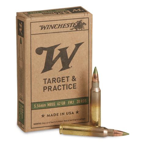 Winchester White Box, 5.56x45mm NATO, M855 "Green Tip", 62 Grain, 20 ...