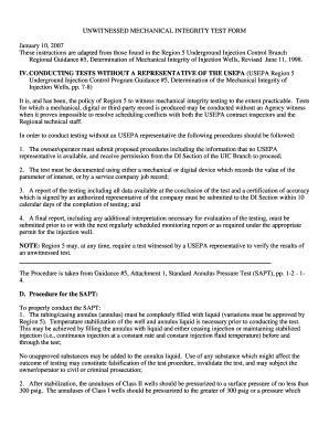 Fillable Online epa Conducting Unwitnessed Mechanical Integrity Tests ...