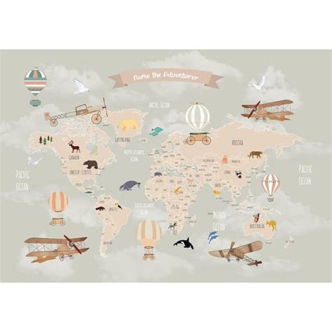 Pastel Kids Bedroom Wall Size Wallpaper of World Map Sparkla N Shine ...