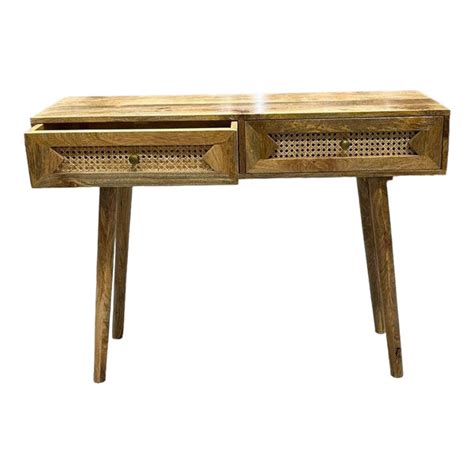 Jen Solid Mango Wood & Rattan Console Table – Nismaaya Decor