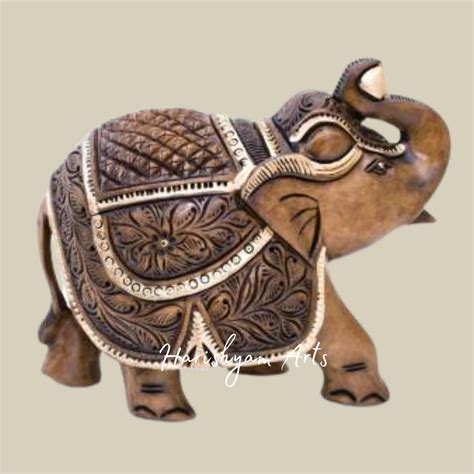 6" Antique Wooden Feng Shui Elephant with Up-Trunk for Good Luck