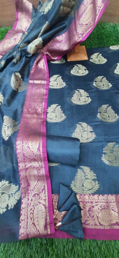 Dark grey color banarasi silk with dupatta – Aaditri fab