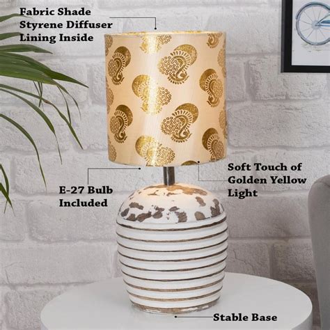 Buy HOMESAKE Contemporary Decor Gold Printed Wood Table Lamp With Shade ...