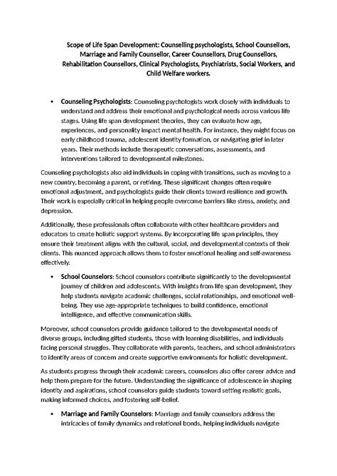 Scope of Life Span Development Counselling psychology - Counseling ...