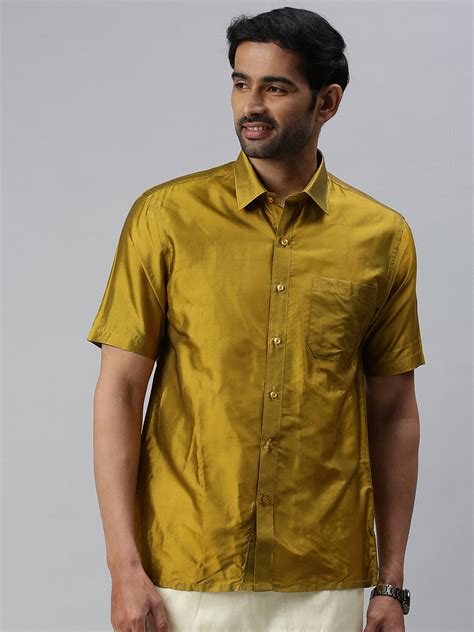 Mens Silk Olive Green Half Sleeves Shirt