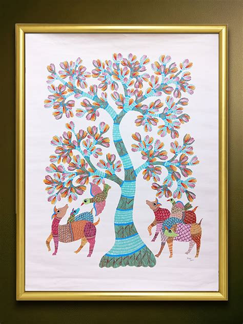 Buy Tree of Life with animals in Gond Art – Handmade Traditional Art
