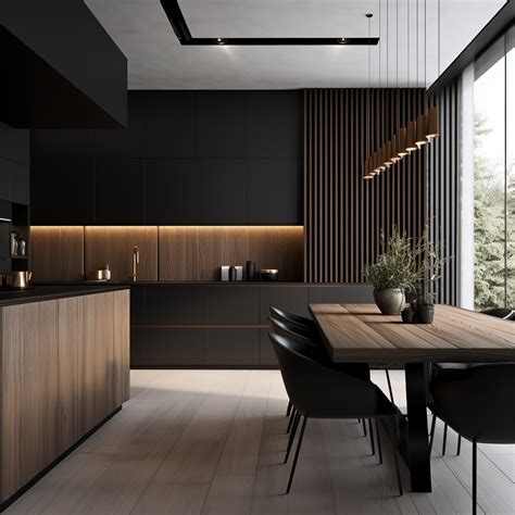 Modern Black kitchen interior design with wood details | Kitchen design ...