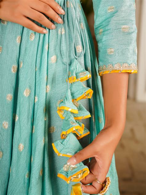 TURQUOISE SILK ANARKALI SET – GAYRAA