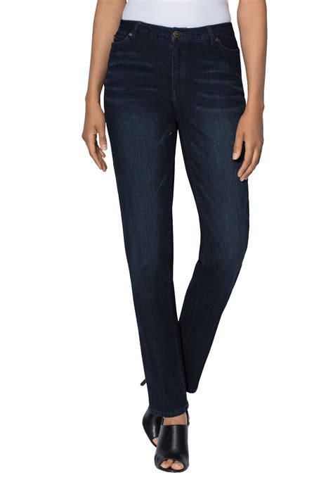 Roamans Women's Plus Size Petite Straight-Leg Jean With Invisible ...