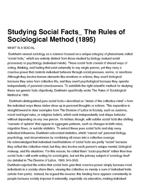 Sociology 101: Understanding Durkheim's Social Facts and Methods - Studocu