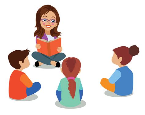 teacher and students reading books 14830554 Vector Art at Vecteezy