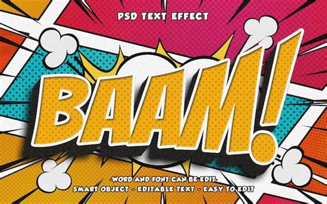 Baam 3d psd text effect editable comic style easy to edit | Premium PSD