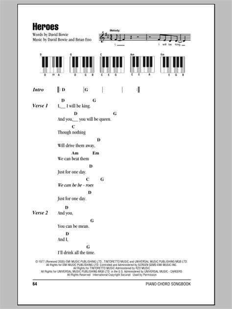 Heroes Sheet Music | David Bowie | Piano Chords/Lyrics